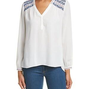 NYDJ White V-neck embroidered blouse, size L